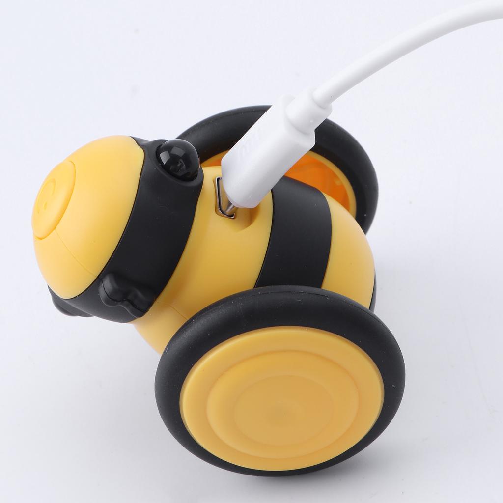 Moving Feather Toy for Pet Cat Feather Play and Catch Cartoon Bee Shaped Feather Toy Moving Play-Catch Vehicle Toy