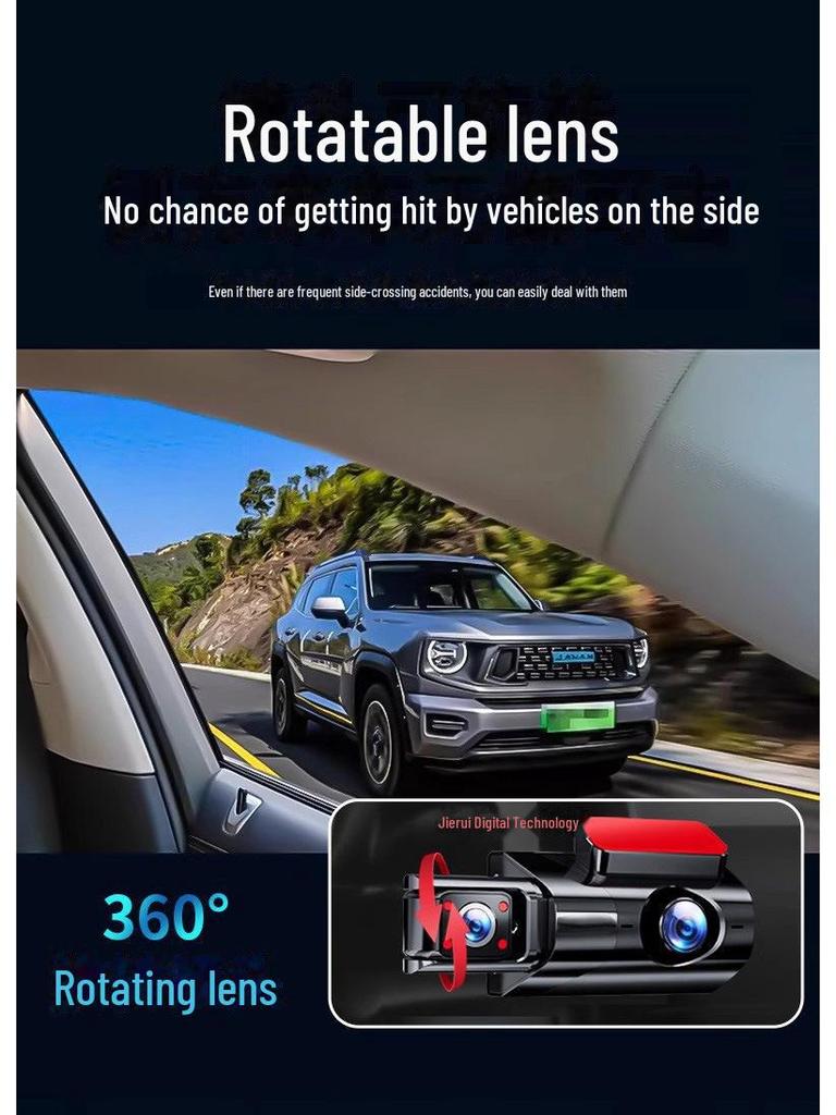 Dash Cam WiFi HD da 3 pollici con visione notturna e tripla lente per registrazione anteriore, interna e posteriore
