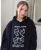 [Fleece Lined Selection] Dance With Cats Cat Graphic Oversized Hoodie Navy