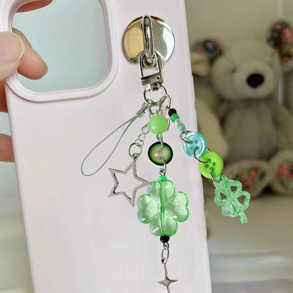 Stylish Lucky Clovers Phone Charm Handmade Craft Supplies Resin and Alloy Phone Chain for Bags and Adults Daily Use