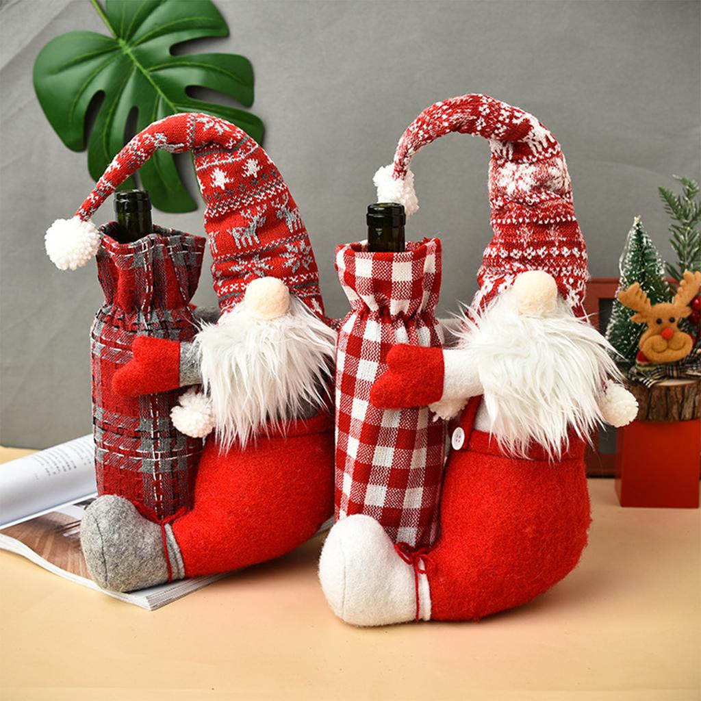 1 Set Christmas Cotton Standing Figure Wine Bottle Cover Faceless Doll Wine Bottle Sleeve for Christmas Table Decoration