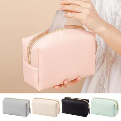 Bolsa de Maquillaje Portátil de Cuero Sintético, Bolsa Cosmética Impermeable de Color Sólido, Organizador de Artículos de Aseo para Uso Diario, Viajes, Viajes de Negocios