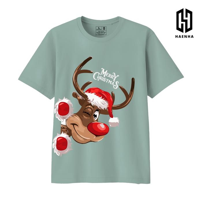 Men Women combed 24S Premium Christmas reindeer couple family printed T-shirt-hn201 red, S