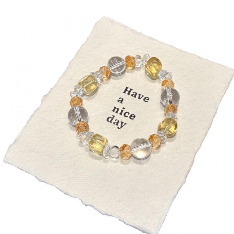 Honey Crushed Ice Natural White Crystal Lemon Yellow Beaded Bracelet Light Luxury Style Womens Hand Jewelry