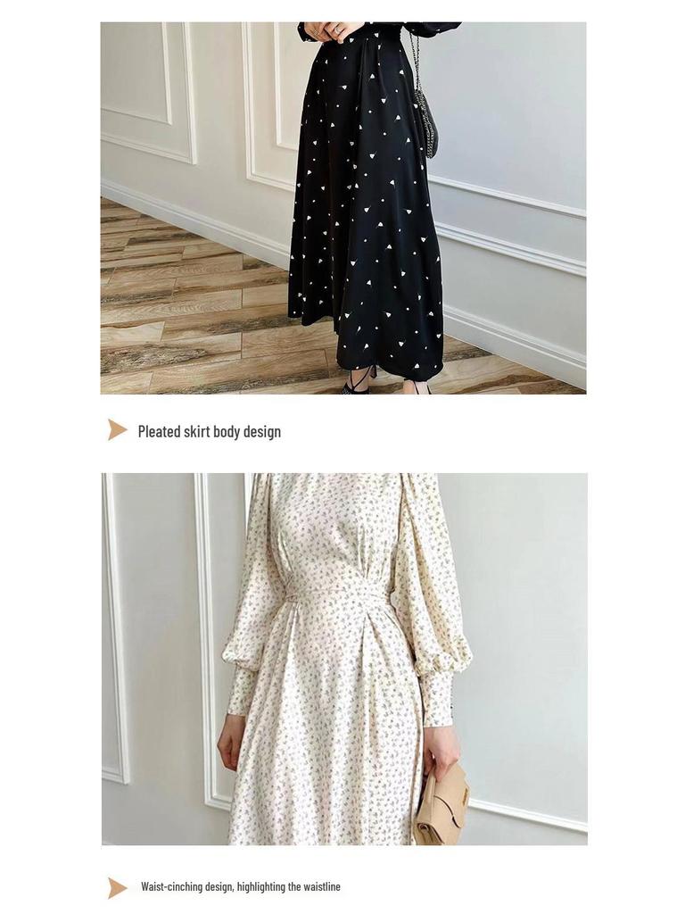 Elegant Long Sleeve Print Dress with Slim Fit Waist