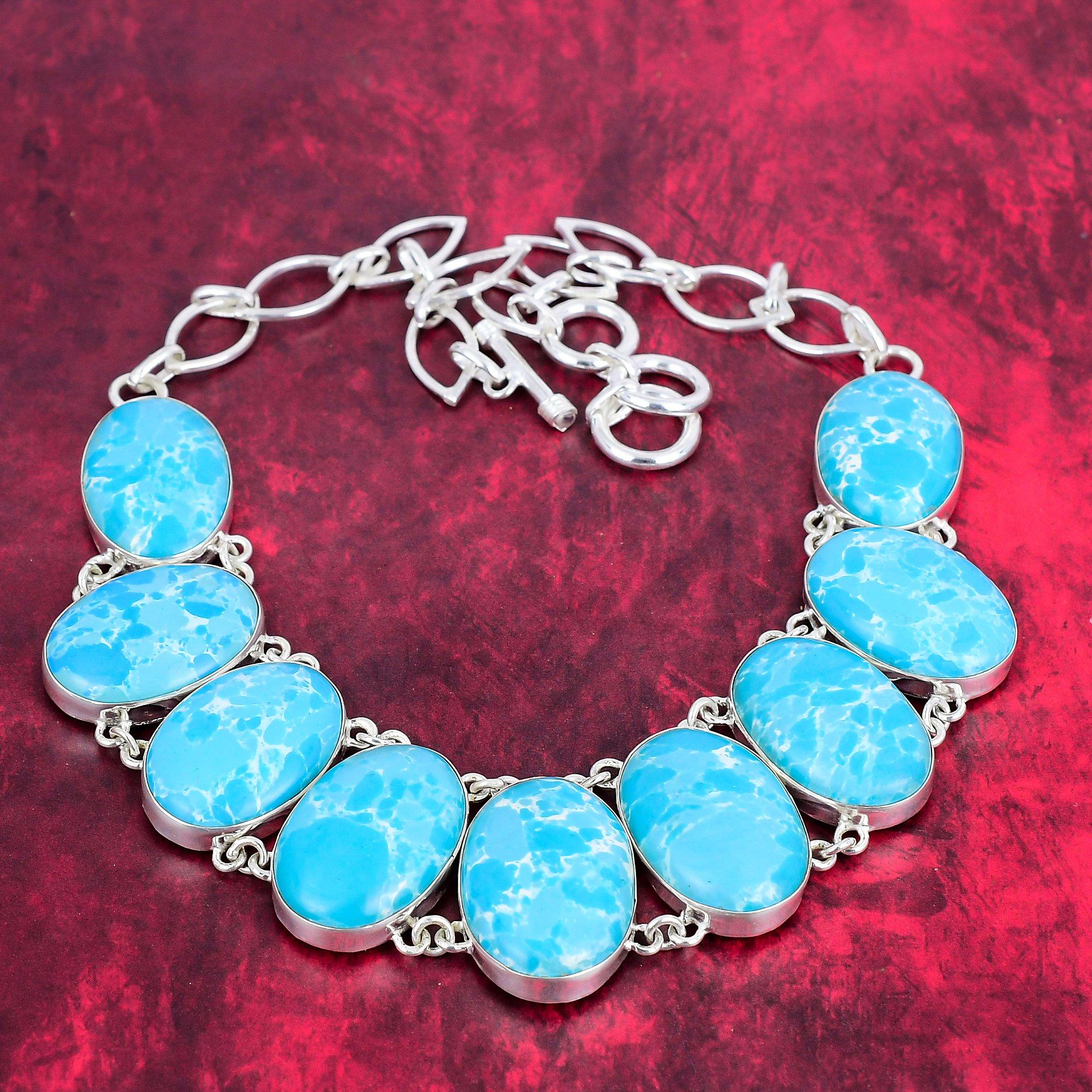 

Ожерелье из драгоценных камней Ларимар ручной работы, ожерелье из стерлингового серебра 925 пробы, ювелирные изделия уникального дизайна, регулируемое ожерелье-цепочка Adjustable with 18 inches синий