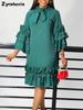 Sommer Herbst Neue Mode Lässiger Stil Rüschen Glockenärmel Übergröße Kleid