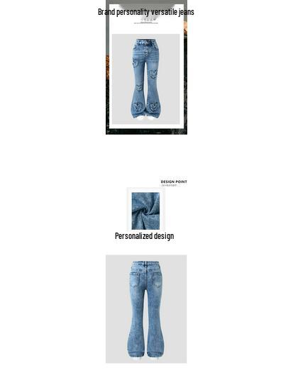 Trendy Heart Embroidery Flared Jeans for Teen Girls - Europe & America Exclusive