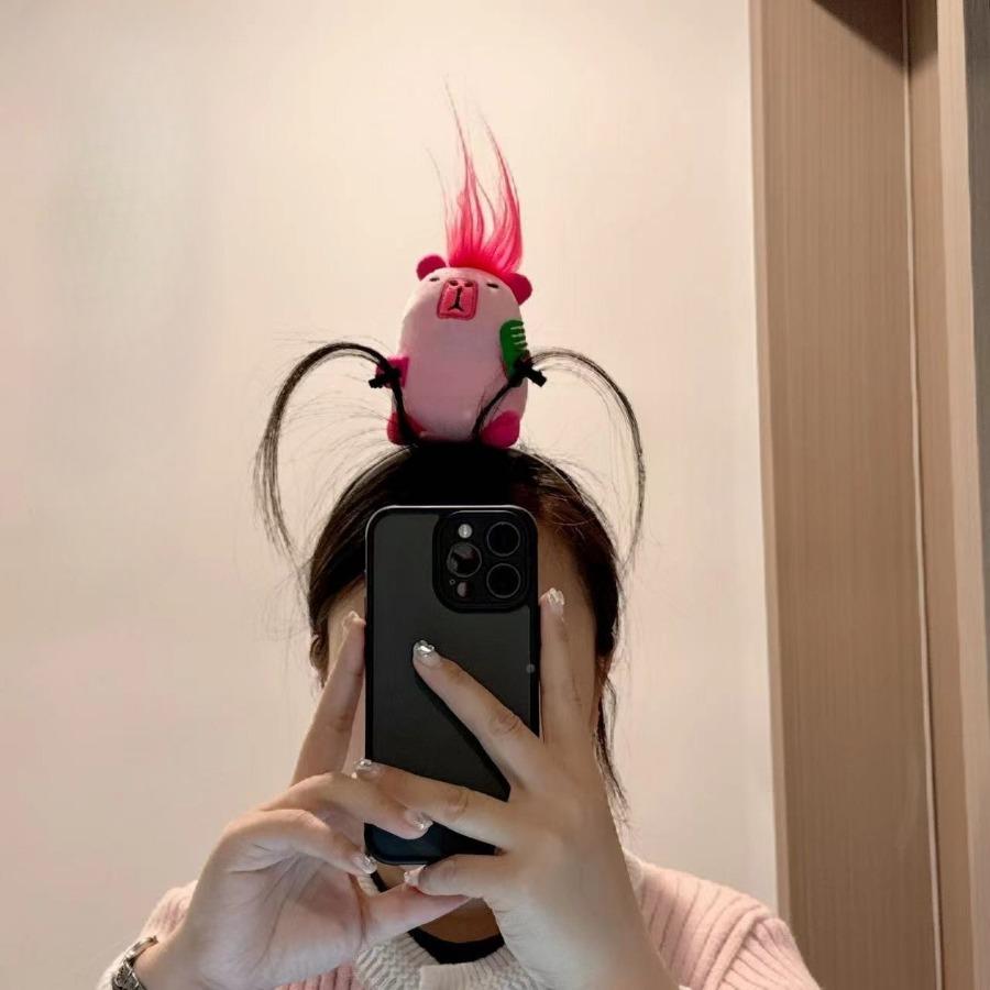 Ratatouille Mouse Head Hairband Capybara Funny Plush Hair Hoop Halloween Decor Capibara Women Hair Band Makeup Headdress Hairpin