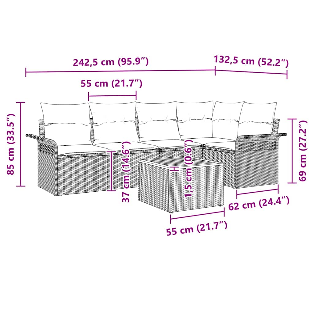 Garden Sofa Set with Cushions 6 Pcs Beige Poly Rattan