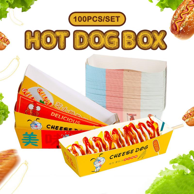 100 sztuk Pudełko do pakowania hot-dogów bez składania Papierowe Jednorazowe Naczynia Imprezowe Taca do serwowania jedzenia Dla Firm Cateringowych Pudełka Cateringowe