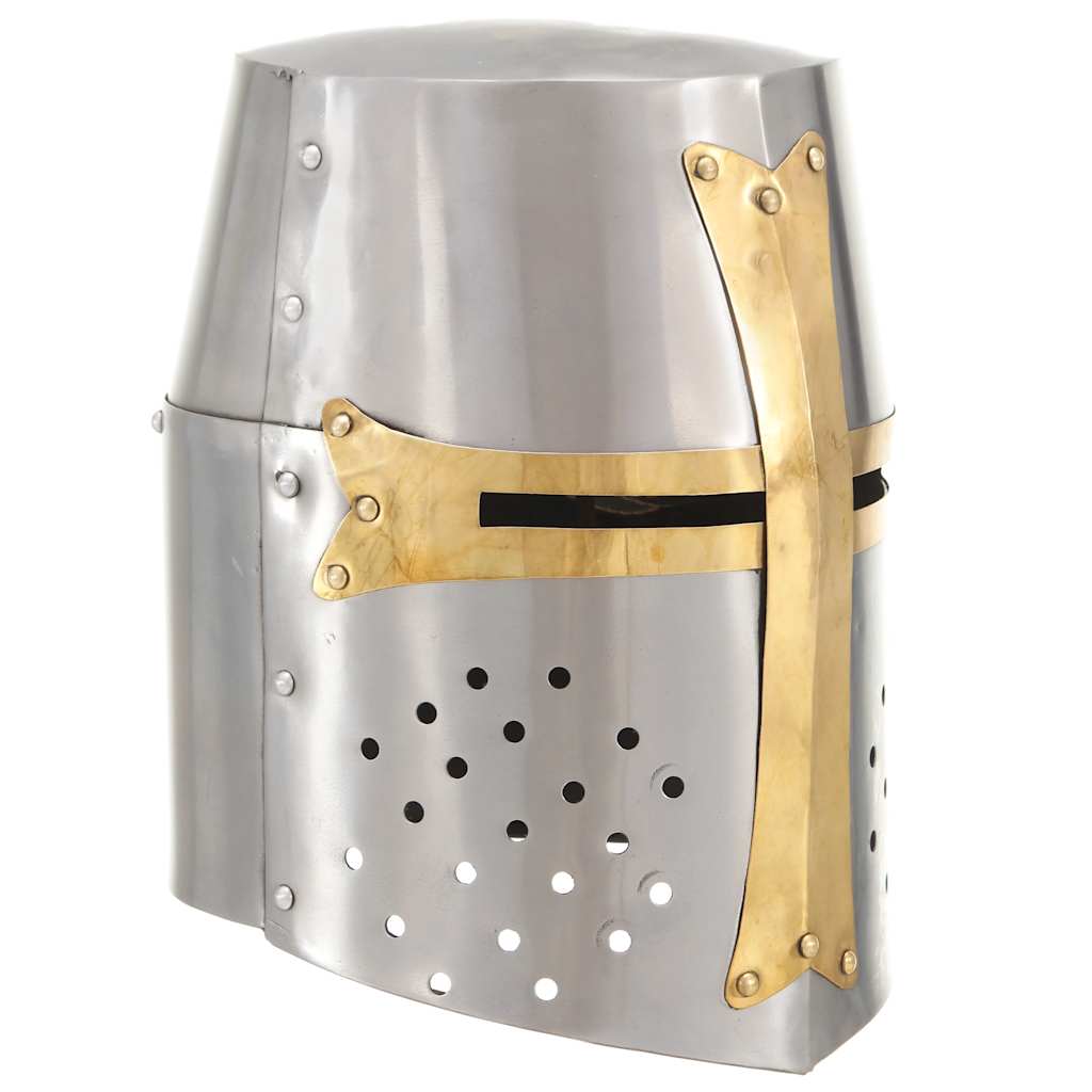 Capacete de Cruzado Medieval Réplica Antiga LARP Aço Prateado beige