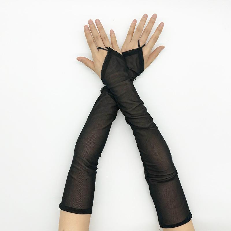

50Cm Women Black White Transparent Mesh Breathable Elasticity Hook Finger Long Gloves Sexy Party Etiquette Fingerless Gloves One Size