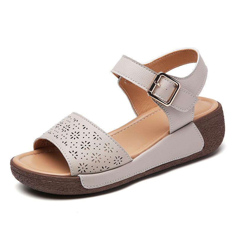 New Summer Wedge Sandals for Women's Thick Sole Sponge Cake Sandals for Mothers Wearing Flat Straps for Women's Sandals