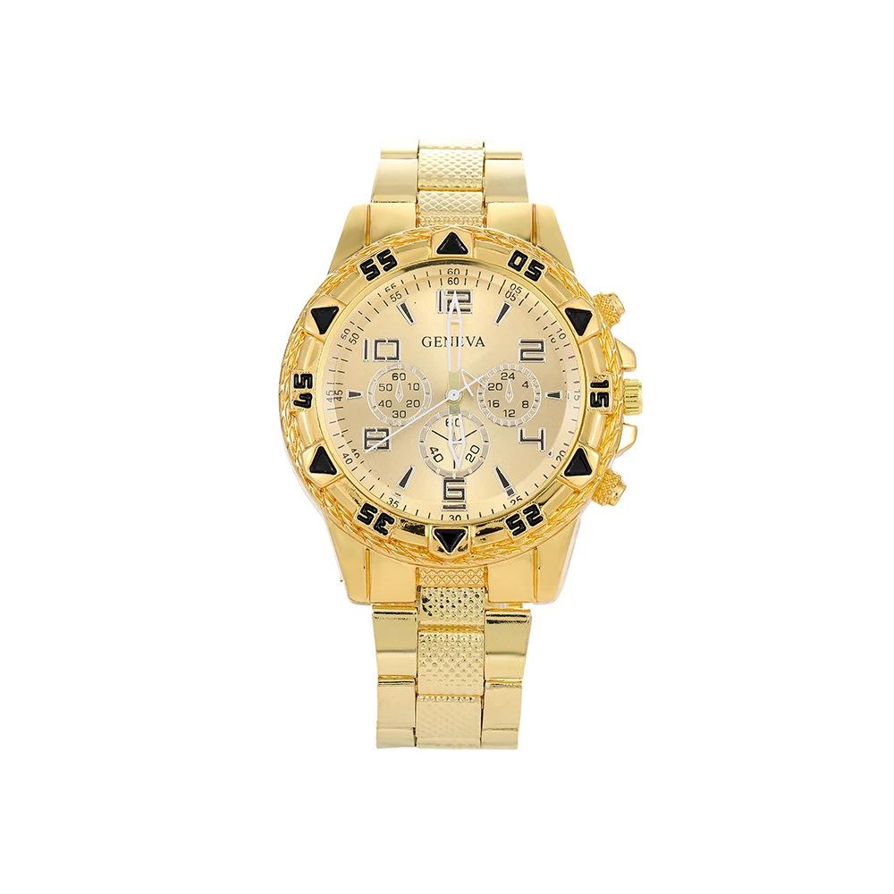 Men's Blue Light Glass Quartz Watch with Steel Band and Triple Sub-Dials