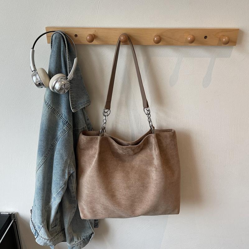 Vintage Suede Tote Bag Women's Large Capacity Commuter Shoulder Bag