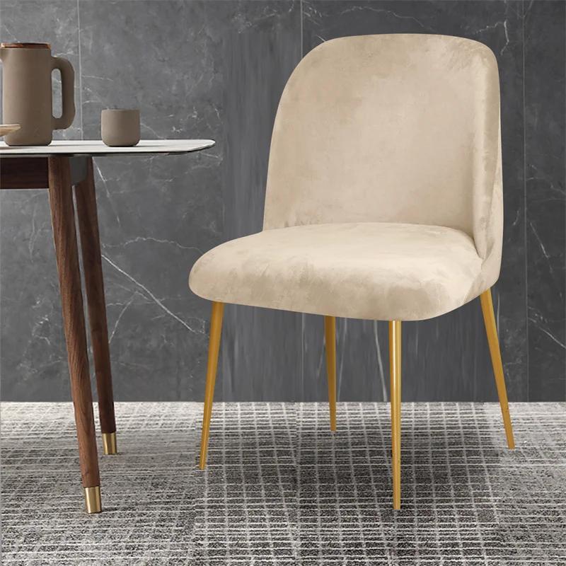 Solid Color Velvet Chair Cover Duckbill Curved Dining Chair Slipcover Short Back Thick Stretch Seat Cover For Living Room El