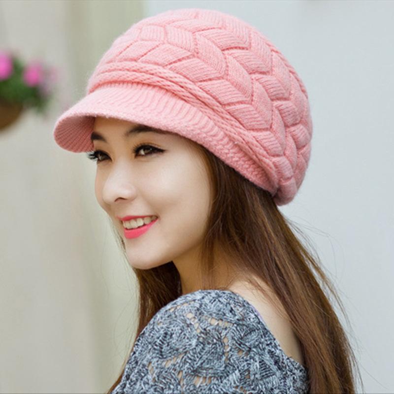 Autumn and Winter Knitted Hat Women's Ear Protection Duck Tongue Woolen Hat Plus Velvet Thickened Outdoor Warm Beret