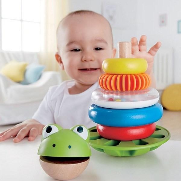 Hape Frog Ring Stacking, Mixed Colors, 1 Set, Korean Baby Products