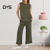 2 buc/set Set pantaloni de top pentru femei Culoare uni Decolteu rotund Fără mâneci Cu fantă laterală Vestă largi Buzunare laterale cu picior lat Pantaloni Purtare zilnică Navetă ținută de vacanță