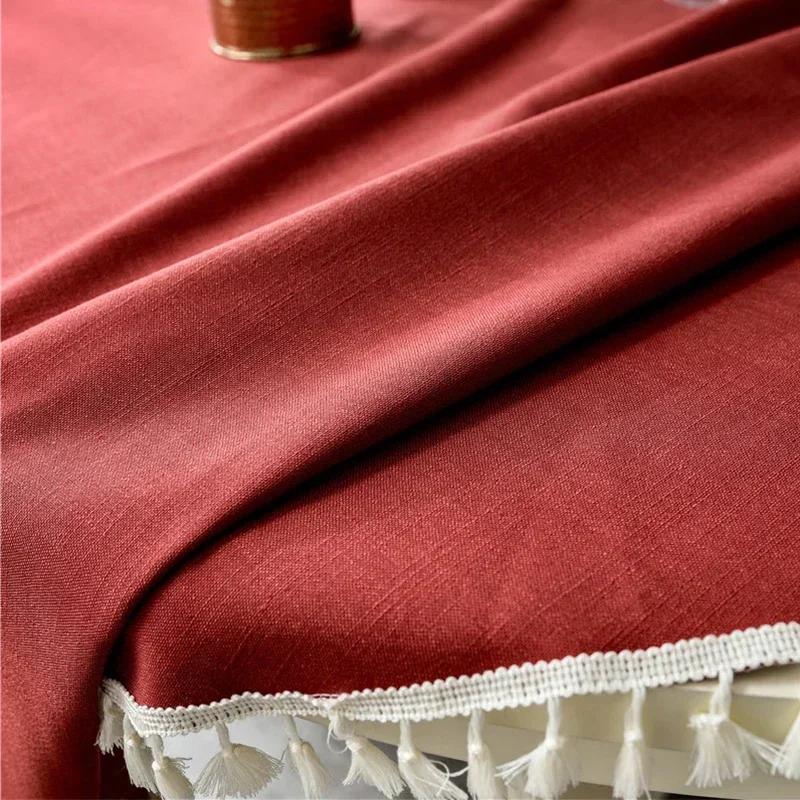 Tassels Tablecloth Waterproof Solid Color Table Cloth Round Cotton Linen Table Cover Dining Party Hotel Desk Case