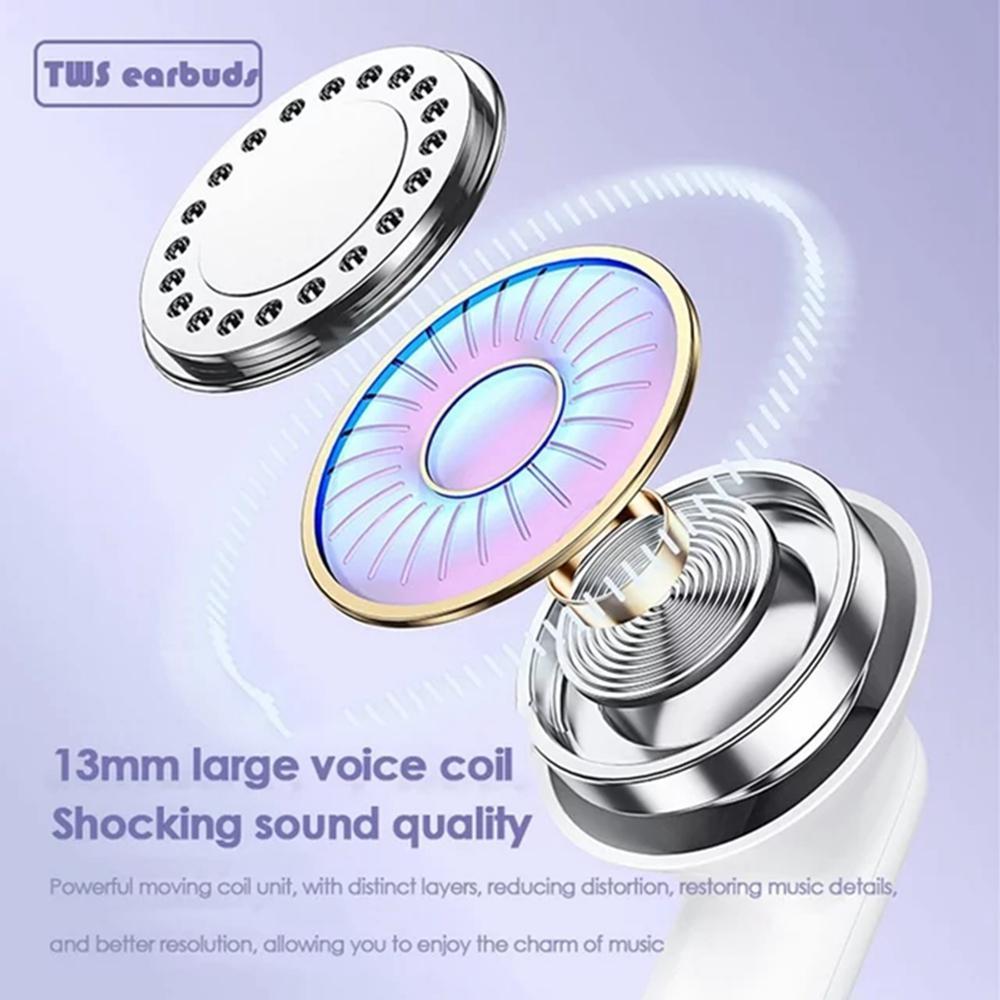 Auricolari wireless Viola Bluetooth 5.3 Cancellazione del rumore Auricolari dente blu Auricolari wireless TWS con custodia di ricarica per iPhone Android