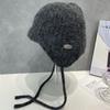 Rabbit Fur Earflap Hat Solid Color Beanie Hat Casual Knit Cap  Winter