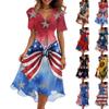 Women's Fashionable Casual V-neck Short-sleeved Independence Day Printed Dress