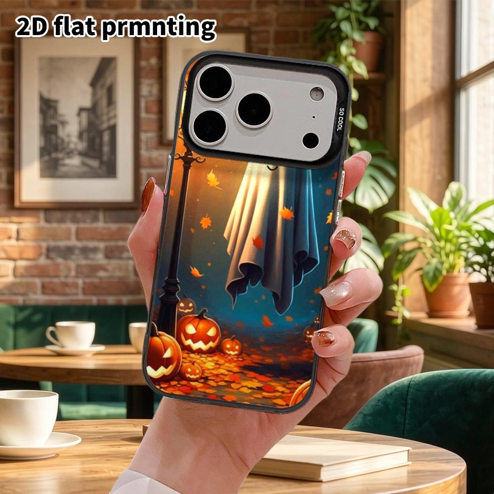 Phone Case: 2D flat, suitable for iPhone 18, 17, 16, 15, 14, 13 Pro in silver color, couple style, cute ghost, Christmas and Halloween gift