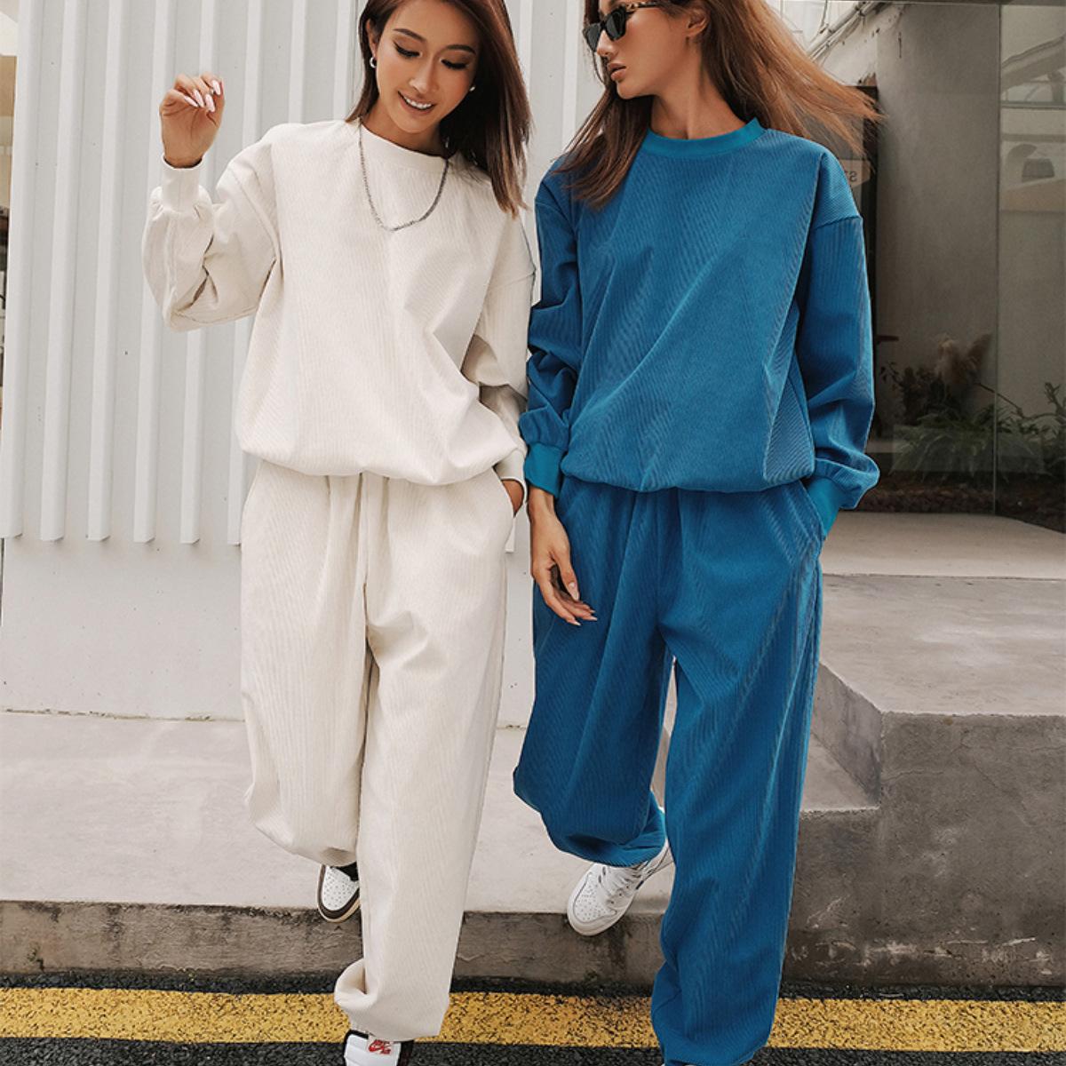 

2025 New Sports and Leisure Round Neck Pullover Hoodie and Pants Set S белый