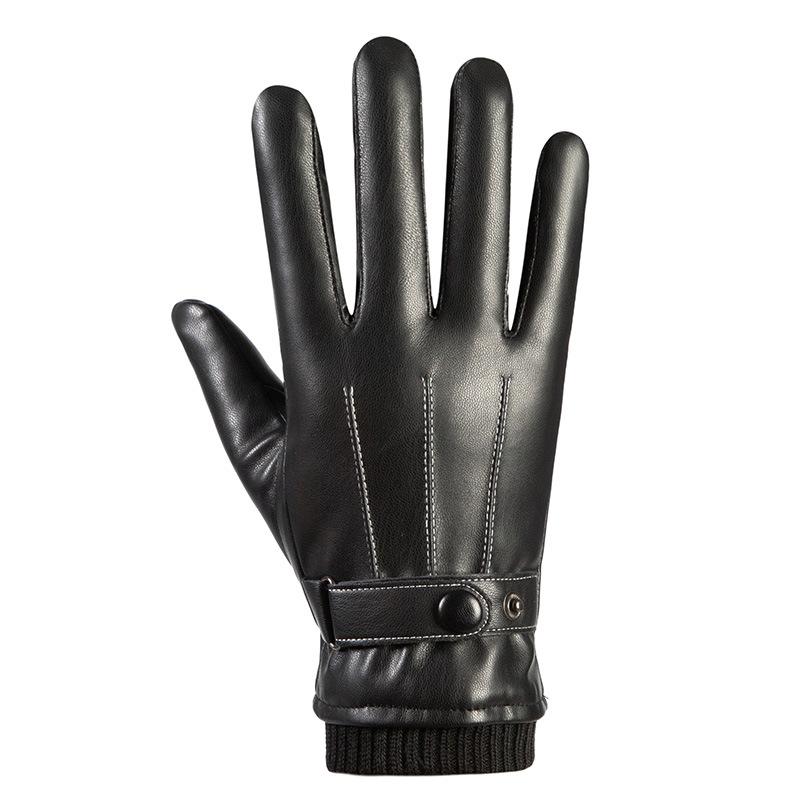 Warm Leather Gloves Men's Gloves Fleece To Keep Out the Cold Driving Full Finger Outdoor Cycling Autumn and Winter Gloves