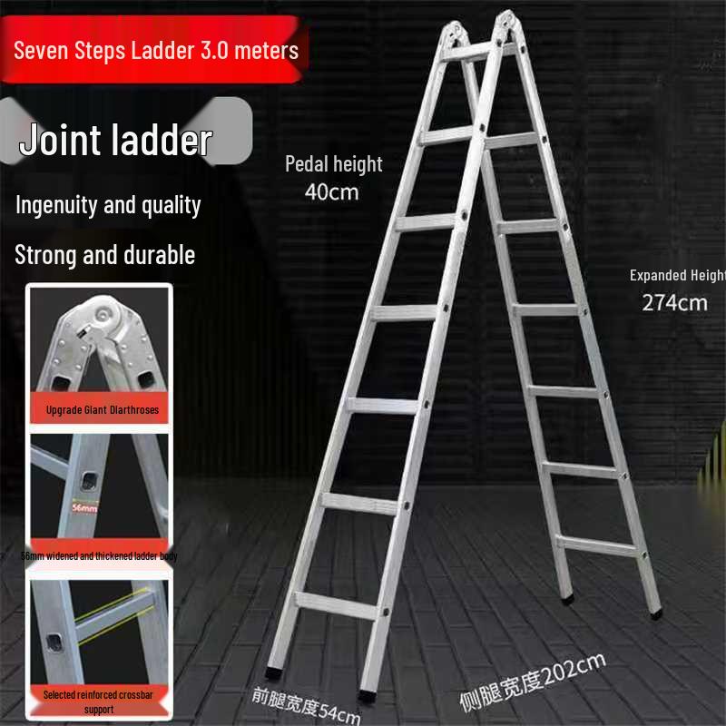 Non-Slip Herringbone Engineering Ladder, Reinforced Iron Square Tube with Galvanized Pipe, Thickened for Household Use