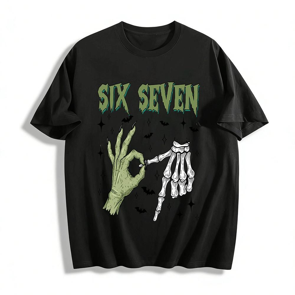 Halloween Six Seven Gesture Print Casual Top Pure cotton T-shirt XXS