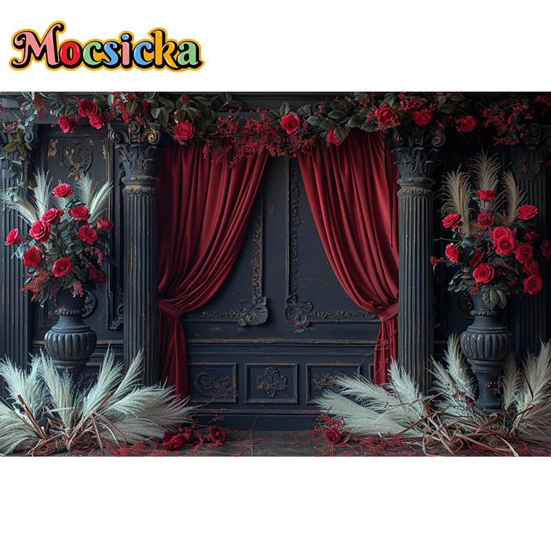 Mocsicka Photography Background Wedding Adult Birthday Portrait Bohemian Vintage Palace Rose Floral Decor Backdrop Photo Studio