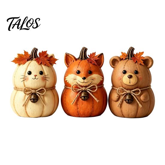 Seasonal Autumn Shelf Display 3PCS Rustic Harvest Wooden Ornaments, Animal Designs Retro Small Pumpkin Figurines Distressed Farmhouse Crafts,