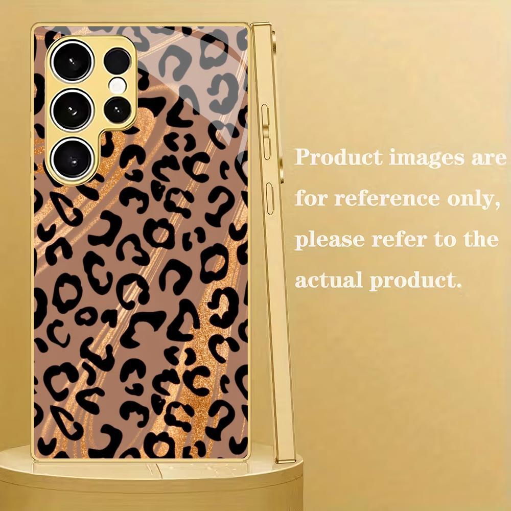 Golden Leopard Print Electroplated Glass Phone Case Suitable for Samsung Galaxy S26 S25 S24 S22 S21 S20 FE/Ultra/Plus5Ganti Drop