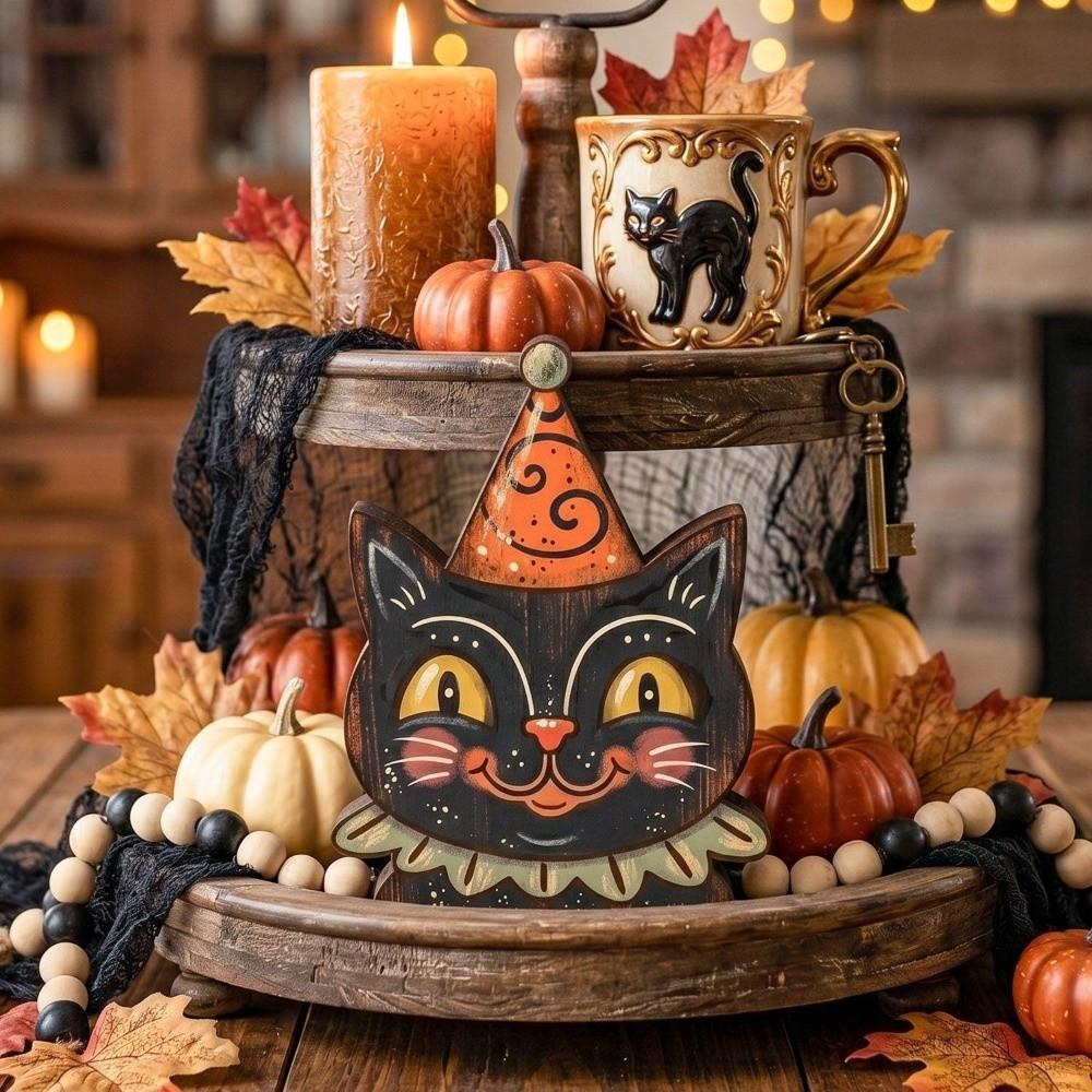 Double Sided Pattern Ghost Pumpkin Owl Ornaments Cartoon Halloween Tiered Tray Decor  Indoor Decor
