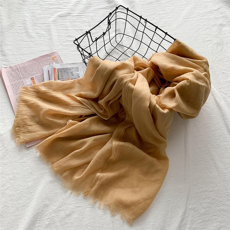 Cotton and Linen Scarf, Women's Spring New Sweet Sunscreen Beach Towel, Solid Color Shawl