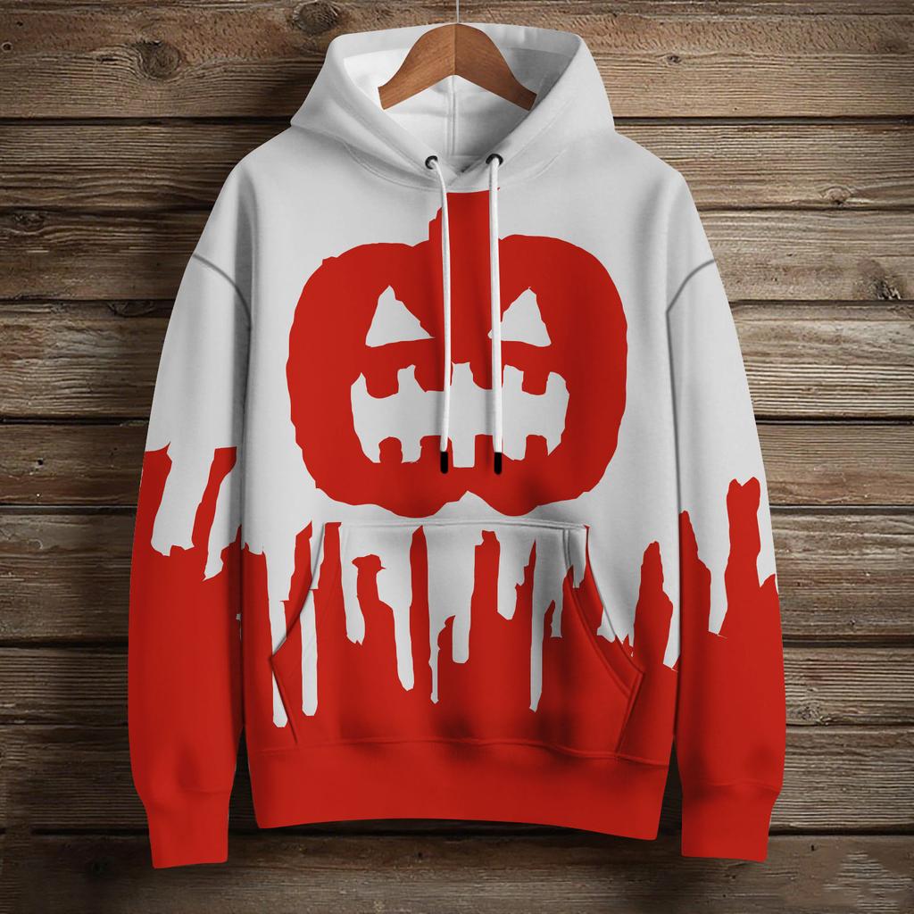 Women's Fashion Long Sleeve Pullover Halloween Print Hooded Pocket Sweatshirt