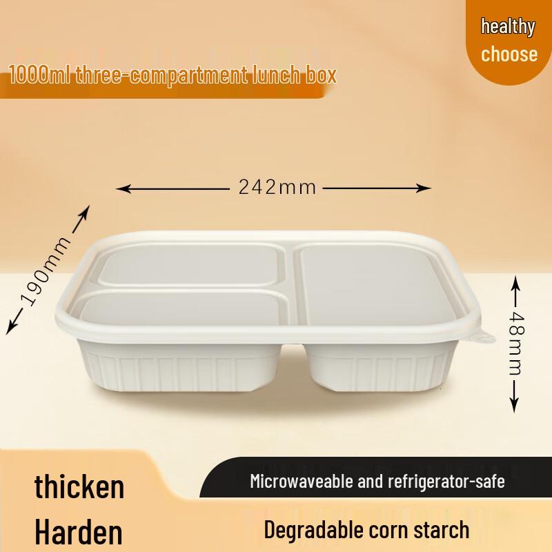 Biodegradable 3-Compartment Corn Starch Meal Box