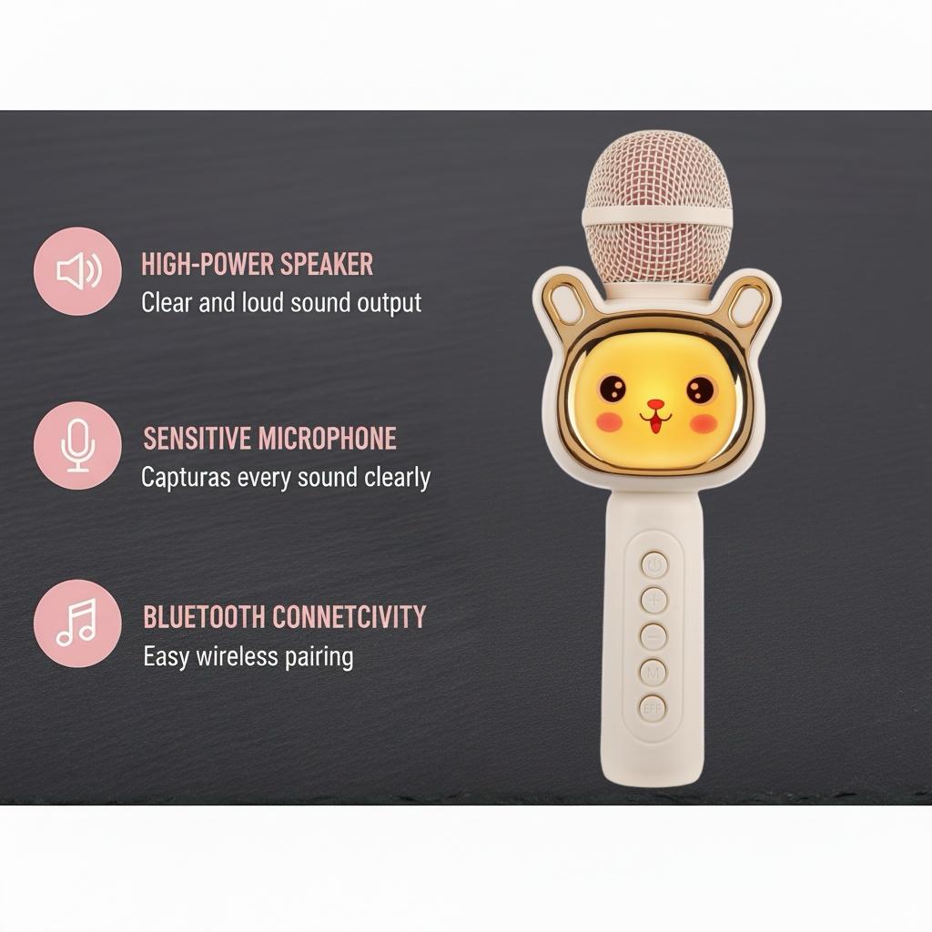 Kid’s Portable KTV Microphone, Bluetooth Wireless, TWS Connection, Colorful LED Lights, Karaoke Microphone Birthday Gift Toy