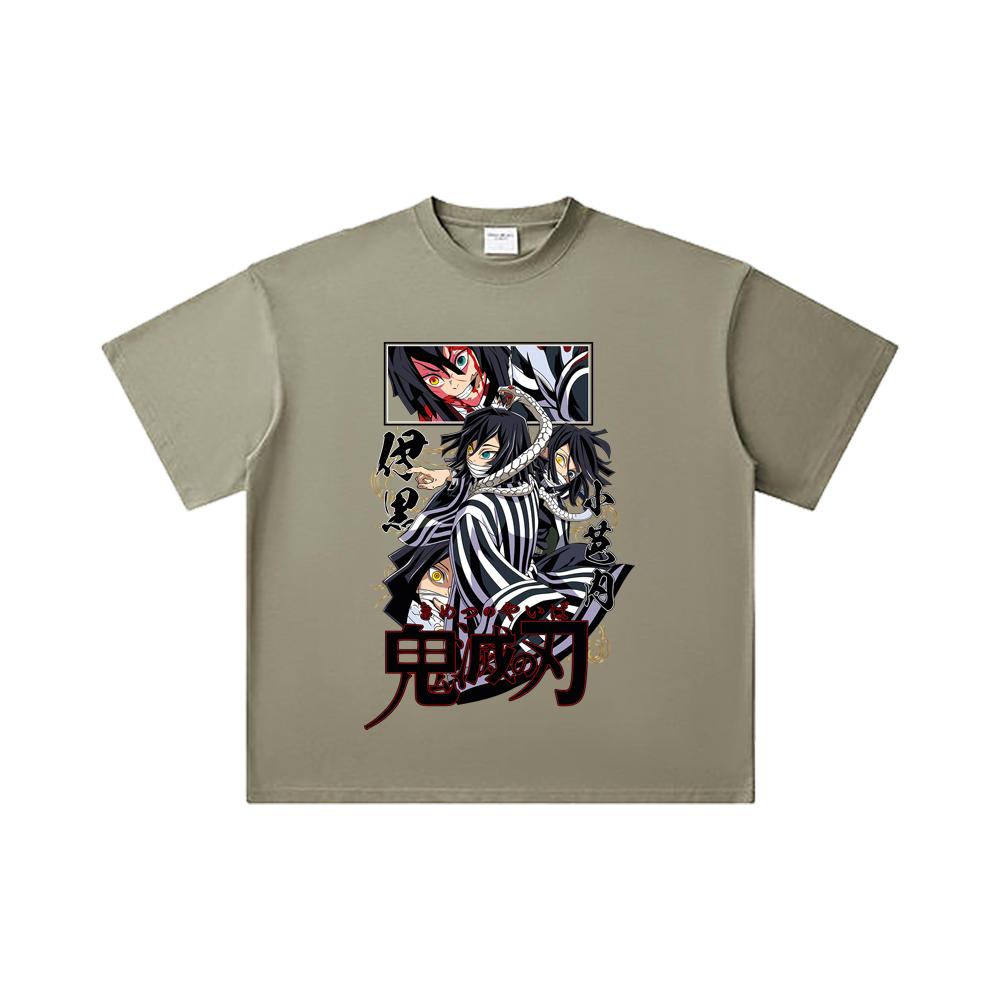 260 GSM Double Yarn 32 Count 100% Cotton Demon Slayer V95 Iguro Print Unisex Heavy Cotton T Shirt
