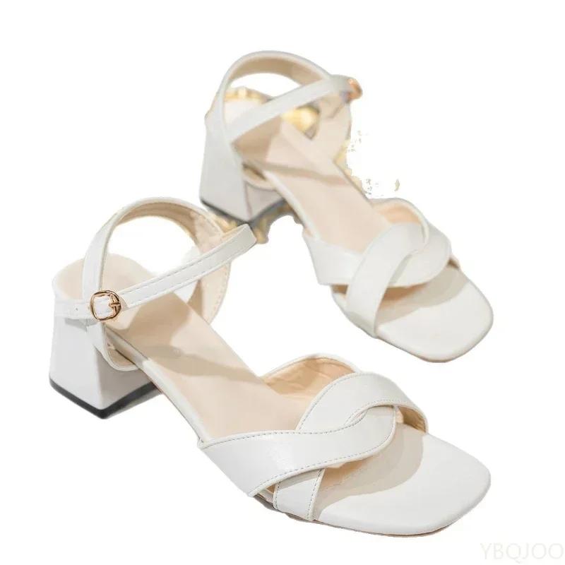 Women's Plus Size Square Toe Thick Heel Sandals 2025summer New High Heels Party Shoes Comfortable Soft Soled Sandals Fashionable