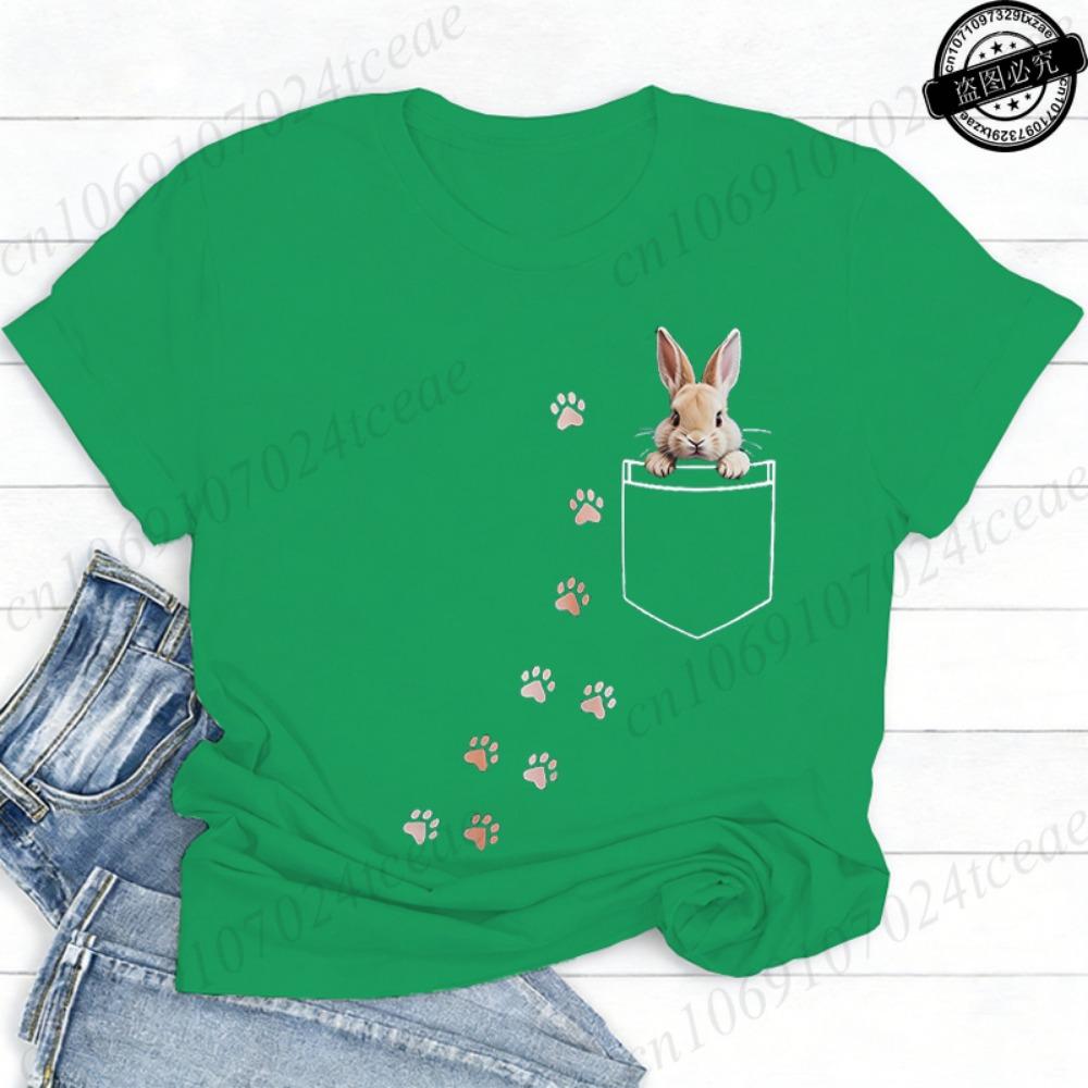 Pocket Bunny T-Shirts – Cute Rabbit Paw Prints T-Shirt Funny Bunny Graphic Tee Tops Sweet Rabbit Sitting in The Pocket Shirt
