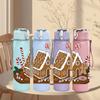 1PC Gingerbread House Candy Pattern 750ml Color Plastic Sports Water Bottle Leakproof Flip Straw Lid Suitable for Sports Office Home Use