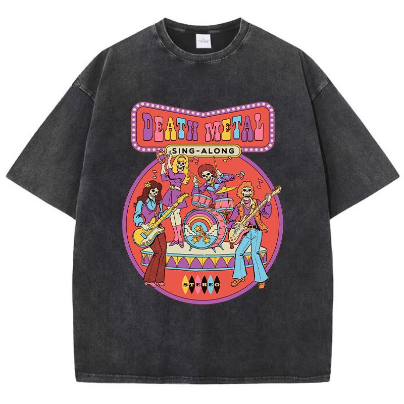 Dámská praná trička s potiskem Death Metal Prodyšná trička Letní chladivá s krátkým rukávem Měkké volné tričko s efektem seprání pro ženy