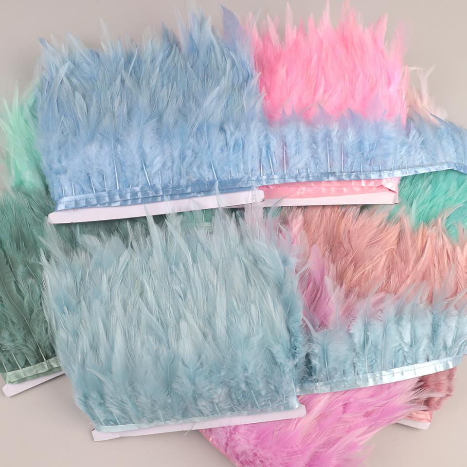 10Meters Hackle Feather Trim Rooster Neck Feather Ribbon Pheasant Feathers Fringe for Crafts Accessories Sewing Decoration