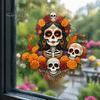 Festive Indoor Outdoor Window Art Day of The Dead Clings, Dia De Los Muertos Sticker, Colorful Decorative Film for Parties Sugar Skull with