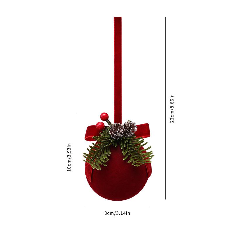 

New Year s Decor Christmas Tree Ornaments Red Flocking Bow Wreath Bell Ball Christmas Decorations for Home Party Hanging Decor