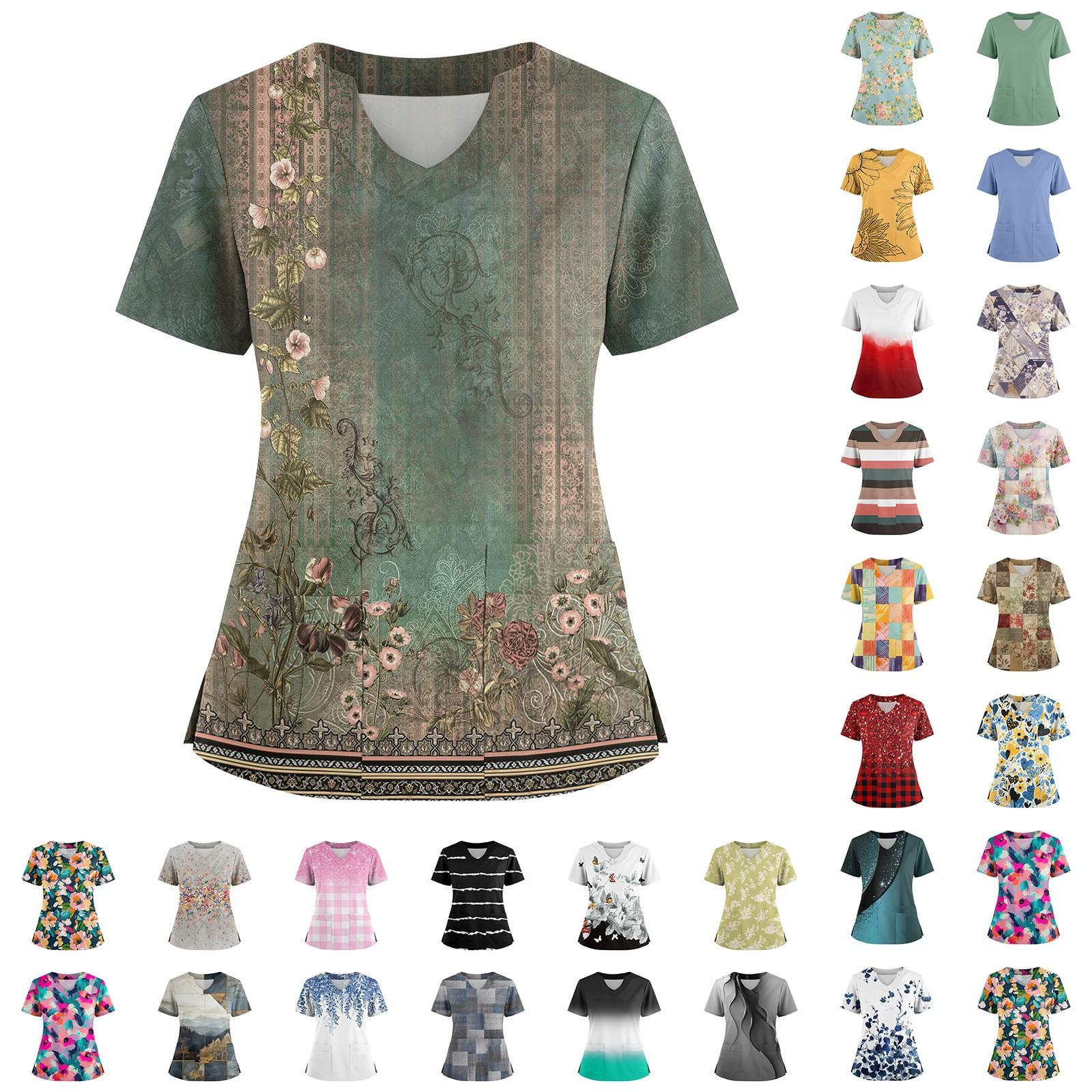 

Women s Loose Short Sleeved Fashionable Geometric Printing Of Plants And Flowers Printing V-neck Buttonable Side Slit Top T-shirt XL жовтий